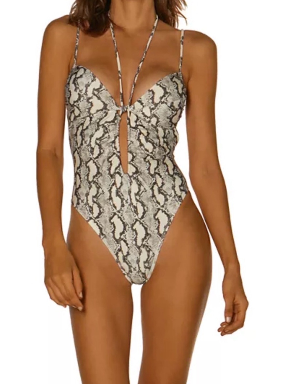 Snake Print One-Piece Swimsuit - White/Black
